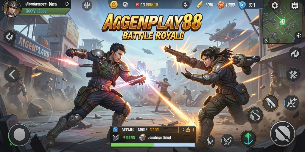Gameplay mendebarkan di AGENPLAY88, aksi Battle Royale yang intens.