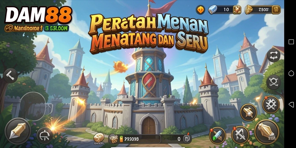 Gameplay menegangkan dalam DAM88 dengan menara pertahanan beraksi.