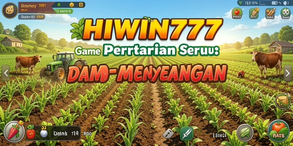 Tampilan gameplay seru dalam HIWIN777, penuh warna dan aktivitas berkebun.
