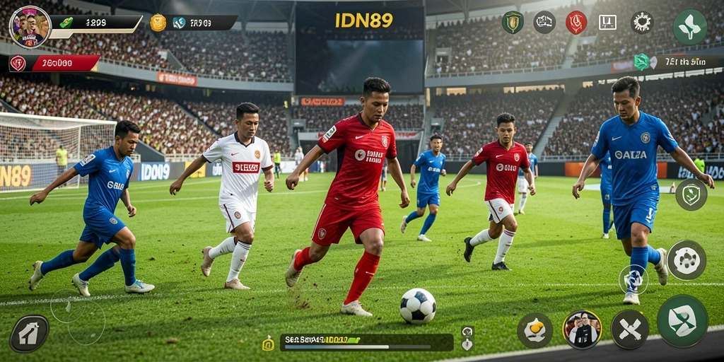 Tampilan gameplay seru dalam IDN89 dengan aksi sepak bola yang menegangkan.
