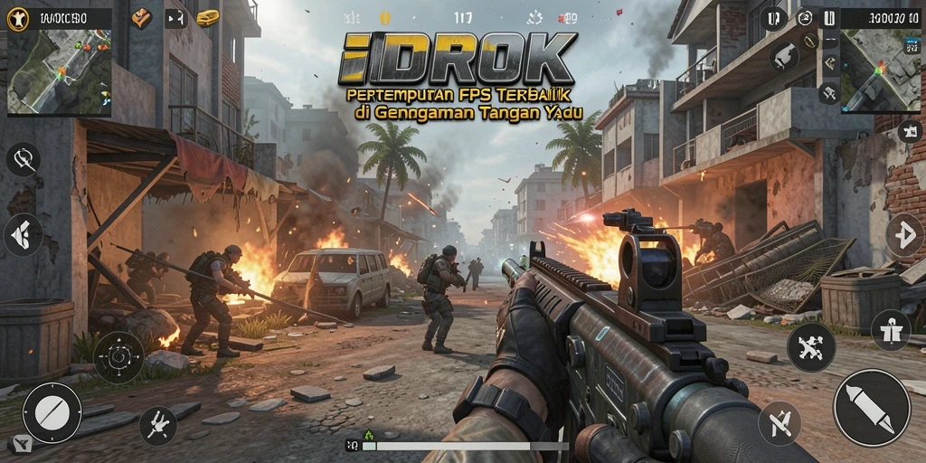 Screenshot gameplay IDROK yang penuh aksi FPS.
