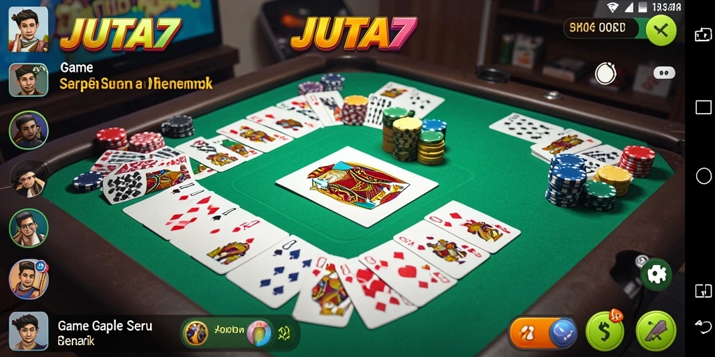 Screenshot gameplay JUTA7 dengan grafis menarik dan desain kartu.