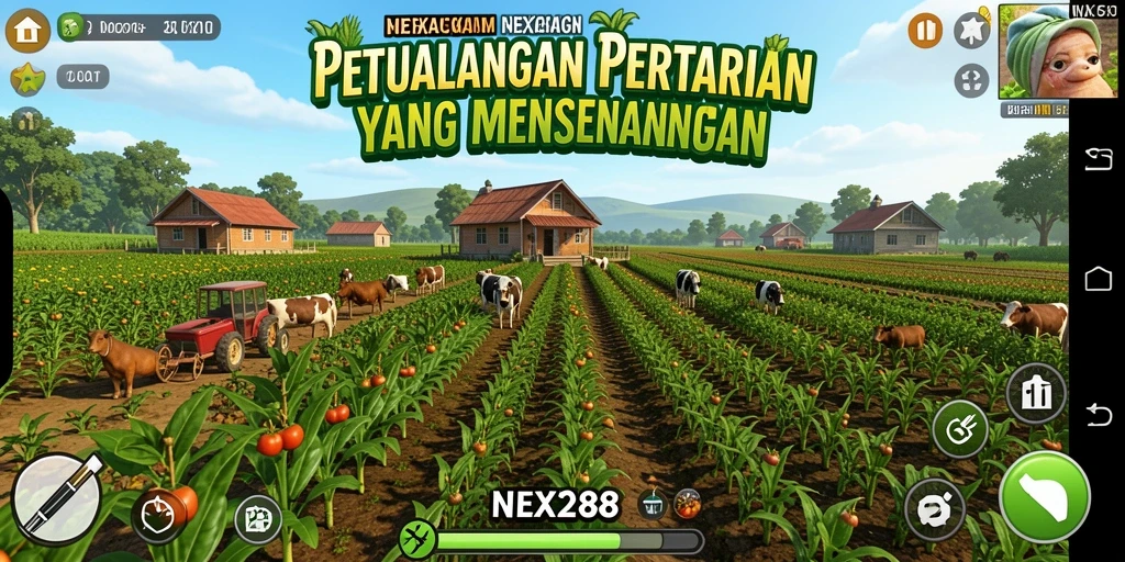 Screenshot gameplay NEX288 menampilkan aktivitas pertanian yang seru.