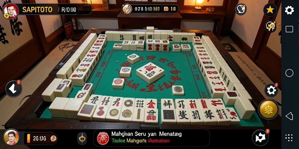 Tampilan permainan Mahjong seru pada SAPITOTO dengan berbagai level menarik.