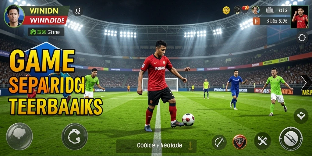 Tampilan gameplay mendebarkan dalam WINIDN dengan aksi sepak bola yang seru.